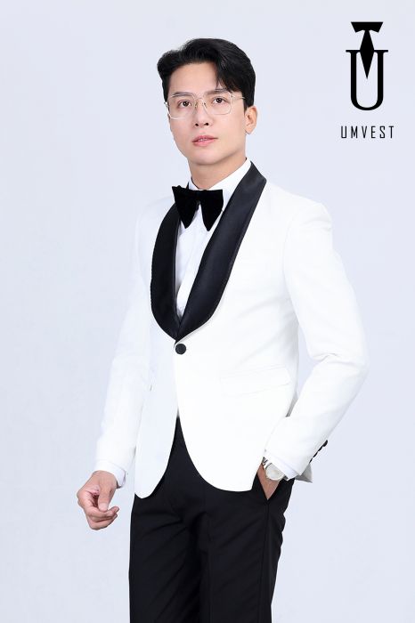 ÁO TUXEDO TRẮNG CỔ SAM ĐEN