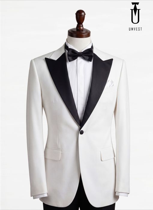 BỘ TUXEDO MÀU TRẮNG VE NHỌN 1 CÚC 