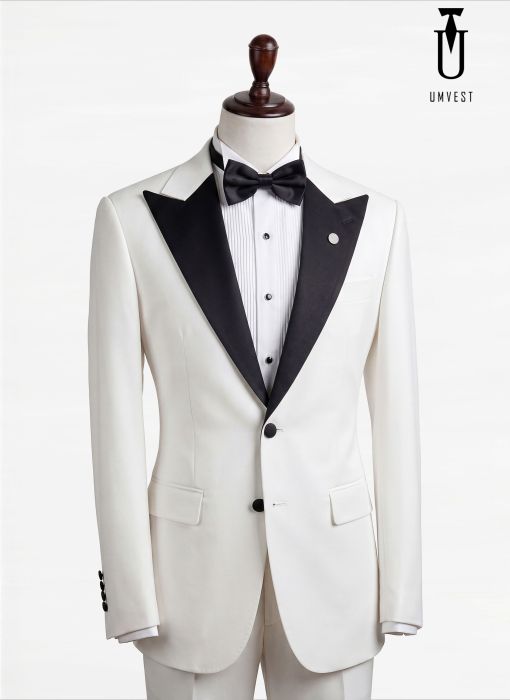 BỘ TUXEDO MÀU TRẮNG VE NHỌN 2 CÚC 