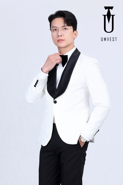 BỘ TUXEDO TRẮNG CỖ ĐEN SAM