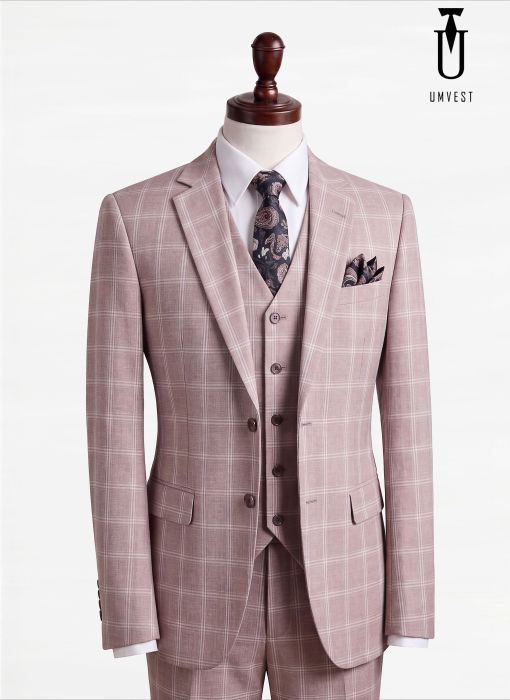 BỘ VEST NAM MÀU CARO DẠ HỒNG GHILE 