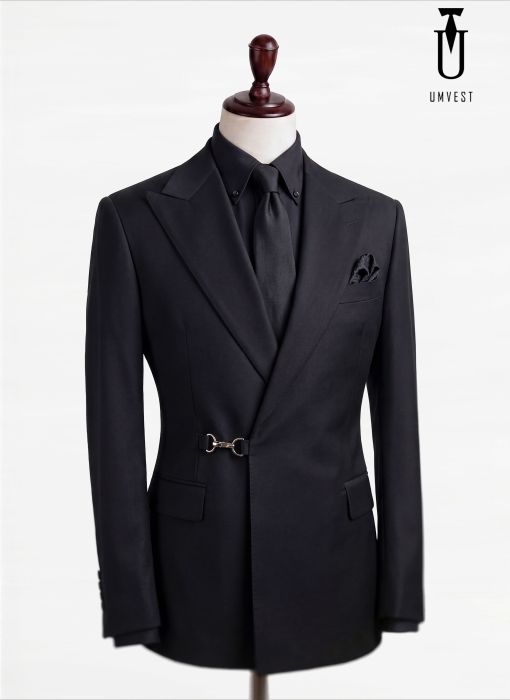 BỘ VEST NAM MÀU ĐEN CÚC CÀI CHÉO 02