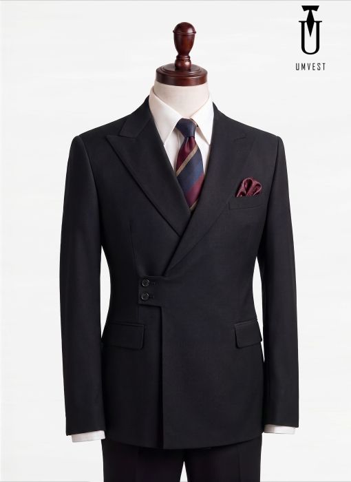 BỘ VEST NAM MÀU ĐEN CÚC CÀI CHÉO 02 
