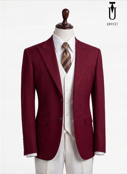 BỘ VEST NAM MÀU ĐỎ GHILE TRẮNG 