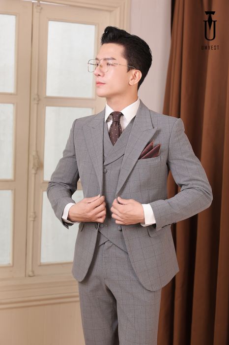 BỘ VEST NAM MÀU GHI CARO