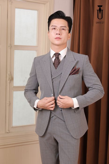 BỘ VEST NAM MÀU GHI CARO