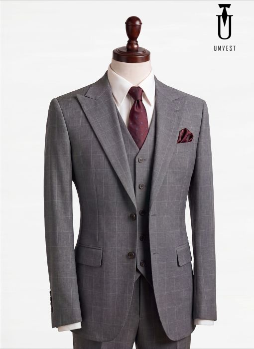 BỘ VEST NAM MÀU XÁM CARO 02 