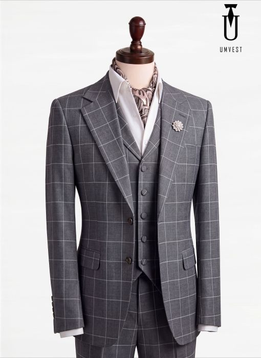 BỘ VEST NAM MÀU XÁM CARO 191 