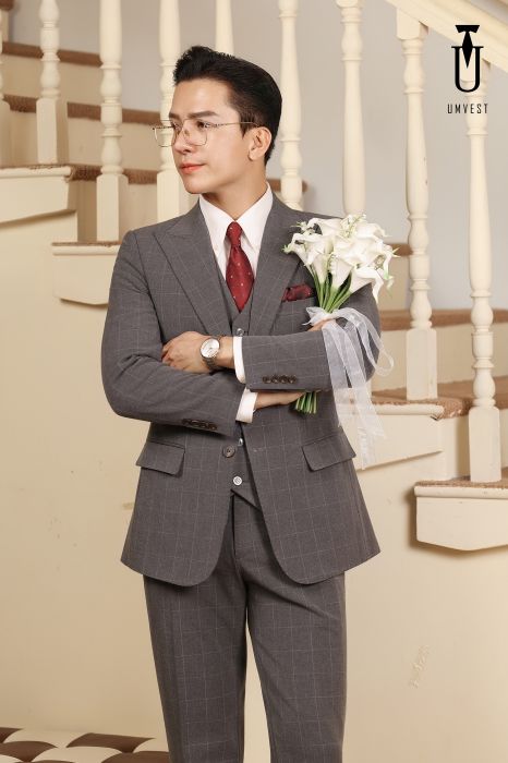 VEST CHÚ RỂ GHI CARO