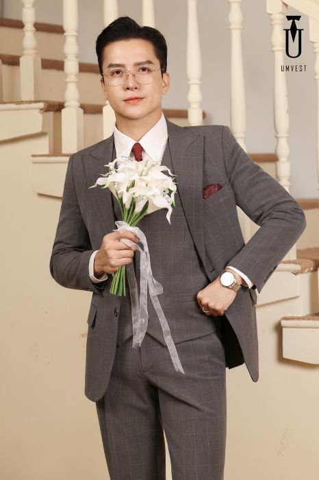 VEST CHÚ RỂ GHI CARO