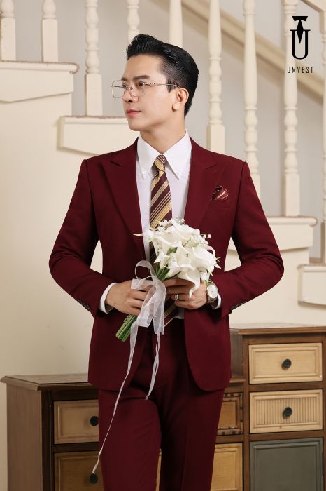 VEST CHÚ RỂ MÀU ĐỎ ĐÔ