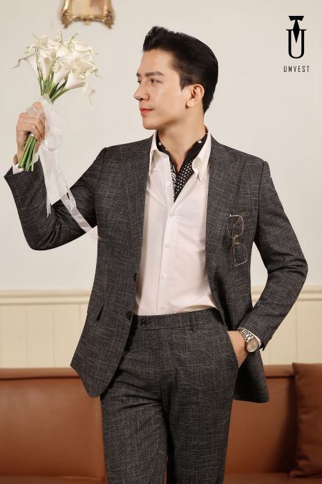 VEST CHÚ RỂ XÁM ĐẬM SỌC