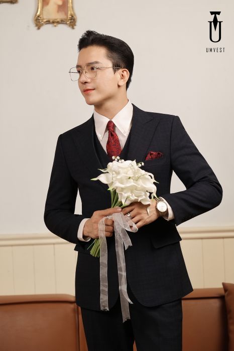 VEST CHÚ RỂ XANH ĐEN CARO