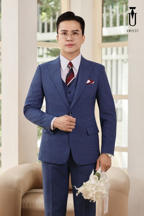 VEST CHÚ RỂ XANH DƯƠNG SỌC