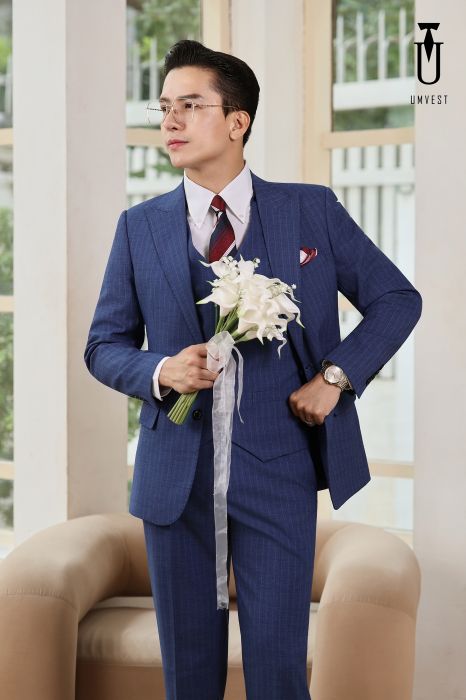 VEST CHÚ RỂ XANH DƯƠNG SỌC