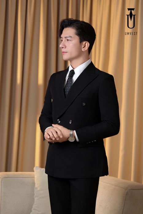 ÁO VEST NAM MÀU ĐEN 6 CÚC