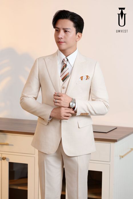 ÁO VEST NAM MÀU KEM XƯỚC MỎNG