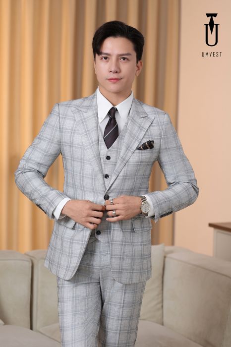 ÁO VEST NAM MÀU TRẮNG ĐEN CARO