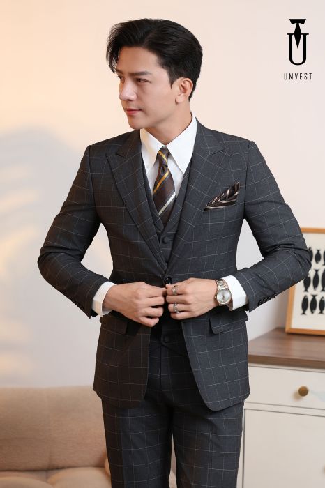 ÁO VEST NAM MÀU XÁM CARO 191